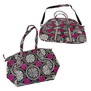 Set of 2 Vera Bradley Travel Bags Carry On Handbag Purple Black White Quilted